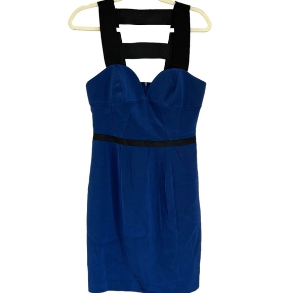 NWT Jay Godfrey Silk Navy Blue And Black Cage Bodycon Dress Women’s 4 Mini Skirt - Picture 15 of 16